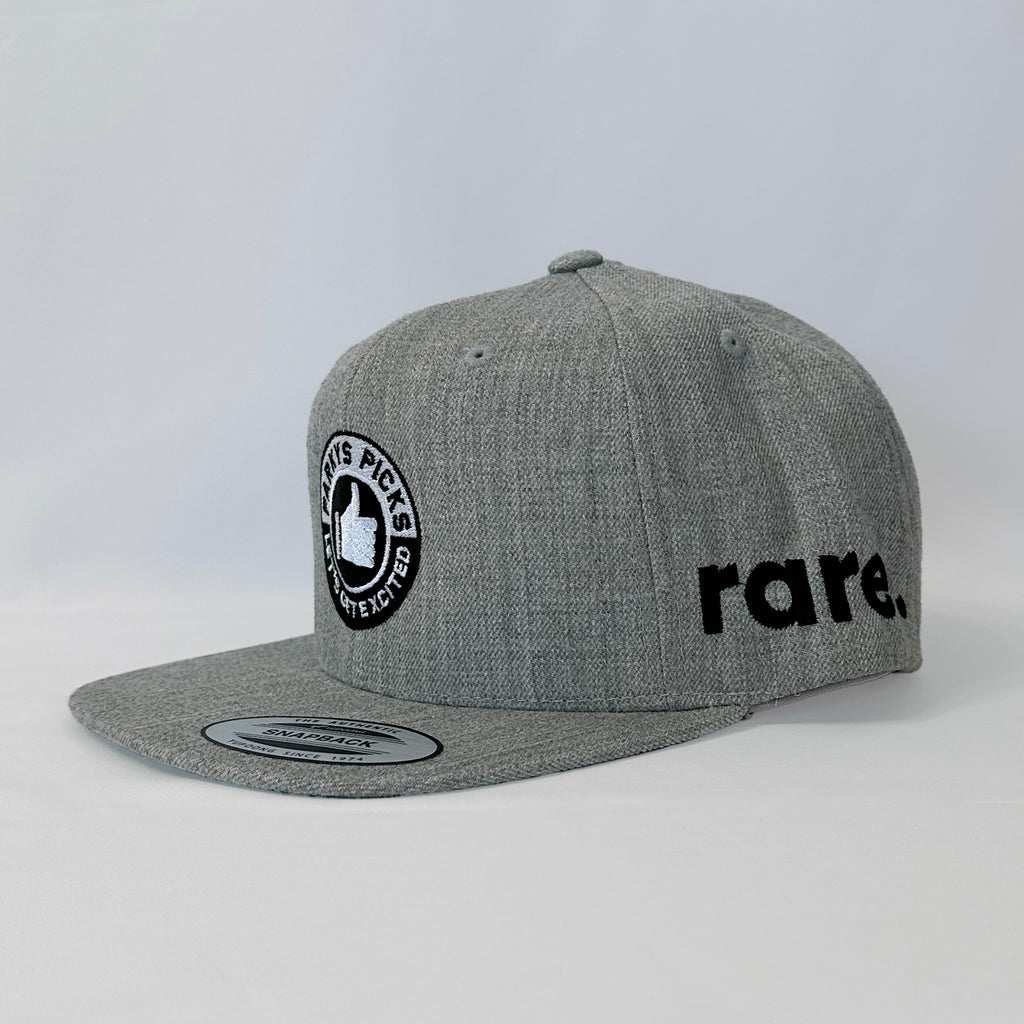 Parky's Picks rare Hat, Full Heather Premium Snapback, showing premium stitching.
