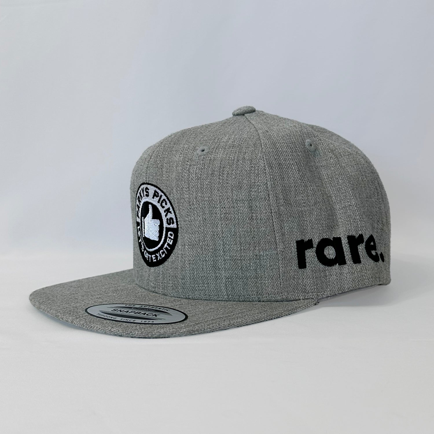 Parky's Picks rare Hat, Full Heather Premium Snapback, showing premium stitching.