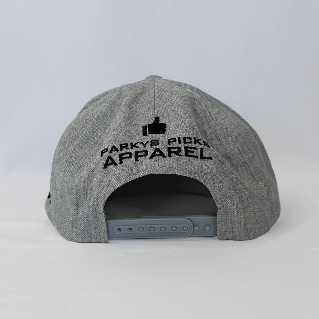 Parky's Picks rare Hat, Full Heather Premium Snapback, showing premium stitching.
