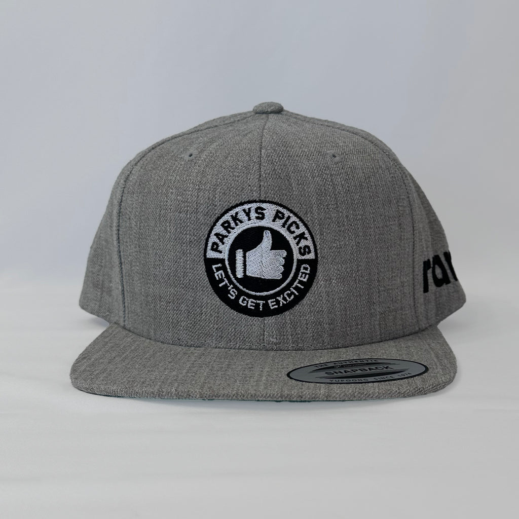Parky's Picks rare Hat, Full Heather Premium Snapback, showing premium stitching.