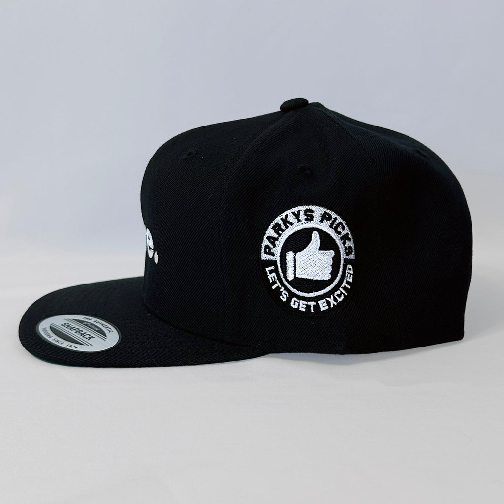 Parkys Picks rare black patch snapback hat with premium 3D patch and Yupoong structure