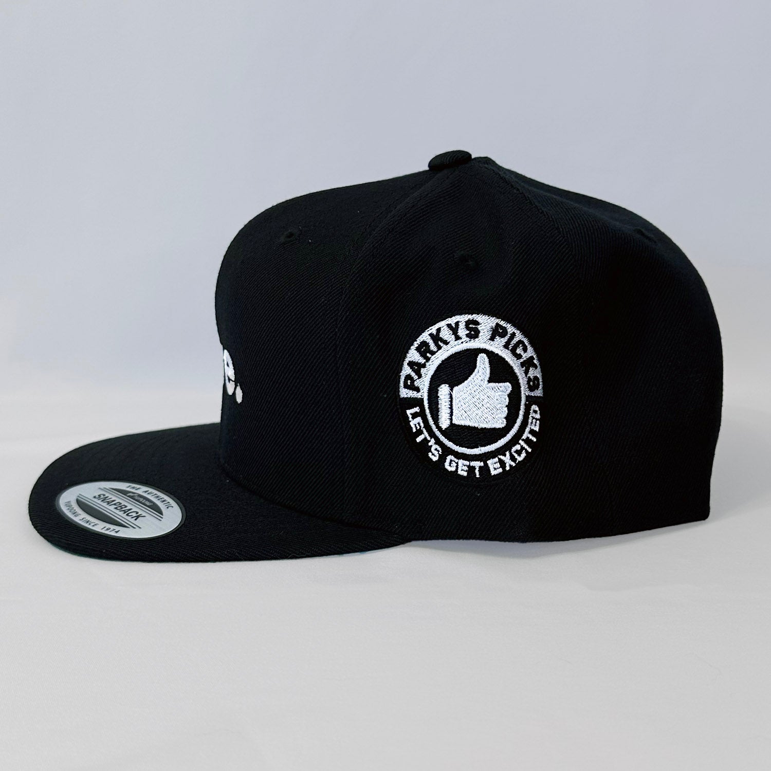 Parkys Picks rare black patch snapback hat with premium 3D patch and Yupoong structure