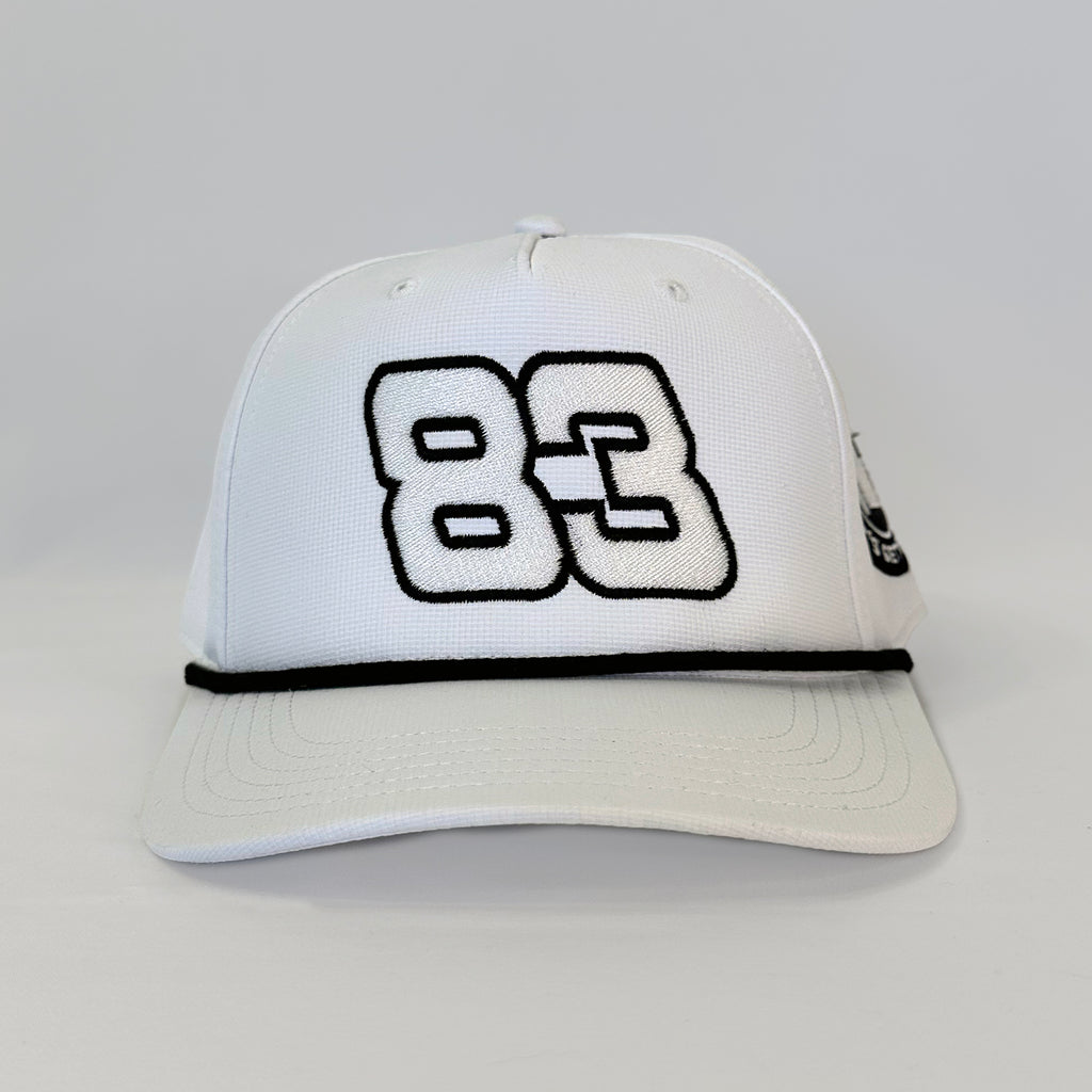 Parky’s Picks Rickwood Racing Race Day Hat #83 BJR Full White Premium Snapback with high-quality stitching.